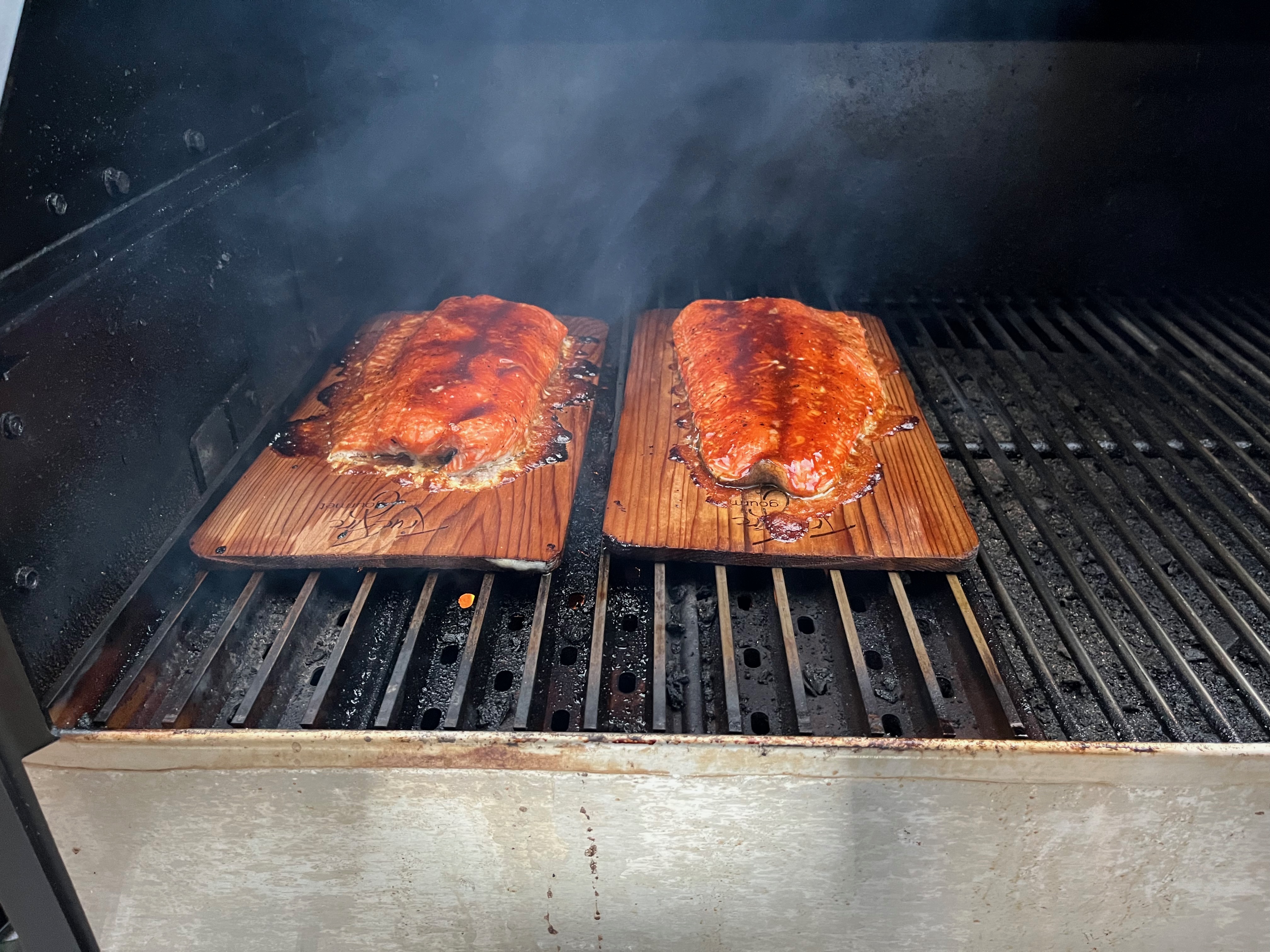 Glazed salmon cooking